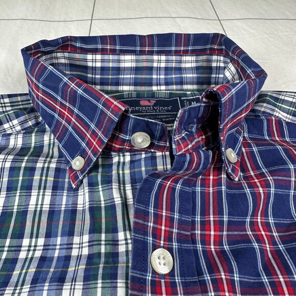 Vineyard Vines Shirt Mens Medium Blue Mixed Plaid Slim Fit Tucker Button Down - Picture 5 of 8